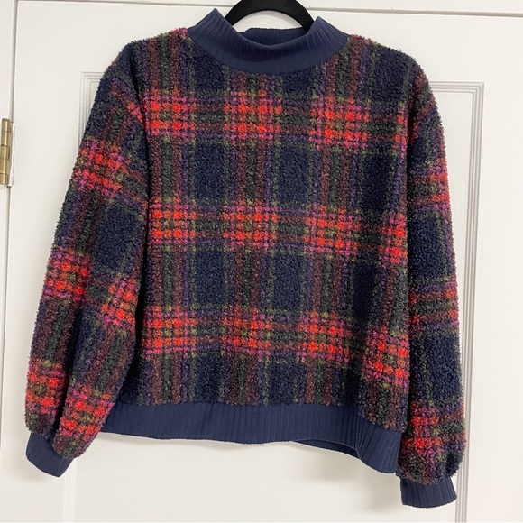 Anthropologie Porridge Red/Blue Prynne Sherpa Pullover Sweater Medium - Picture 2 of 7